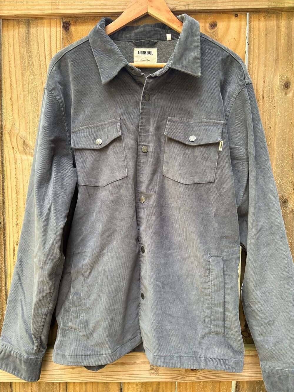 Linksoul LS563 Corduroy Snap Button Shirt Jacket Gray Size L